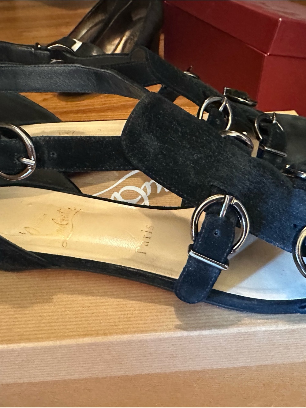 Christian Louboutin Black Suede Triple Buckle Sandals - Picture 5 of 8